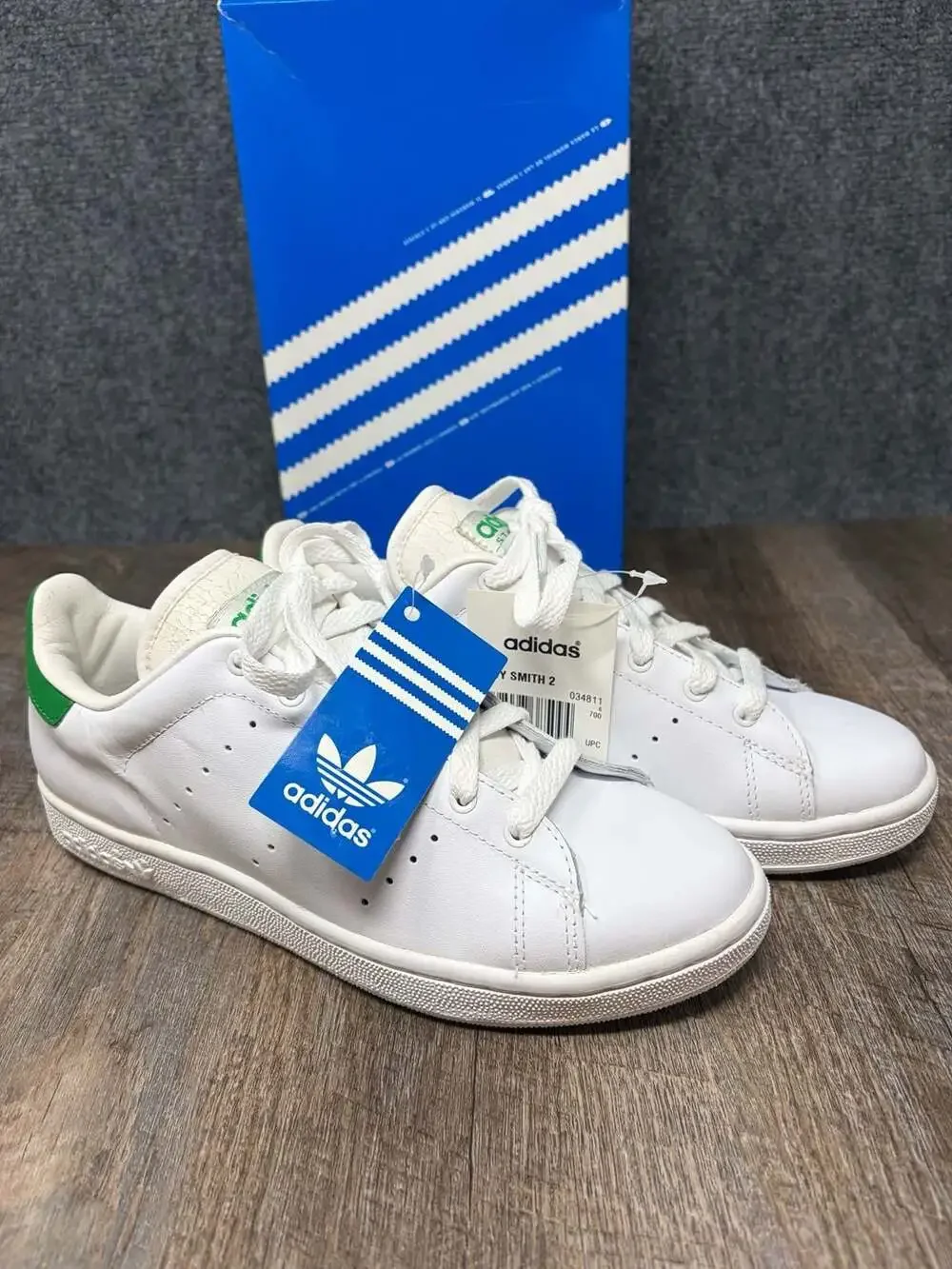 Adidas Stan Smith Womens 7.5 Youth 6 White Green Leather Sneakers NIB READ